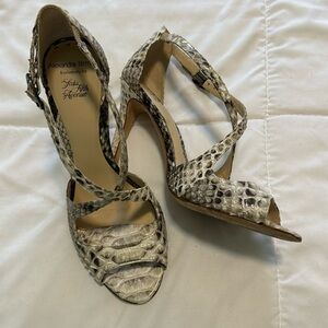 Alexandre Birman Snakeskin Ankle Strap Sandals Heels 6.5